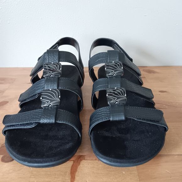 Vionic Amber Black 3 Strap Adjustable Faux Croc Slingback Sandals Women's 9 - Picture 2 of 10
